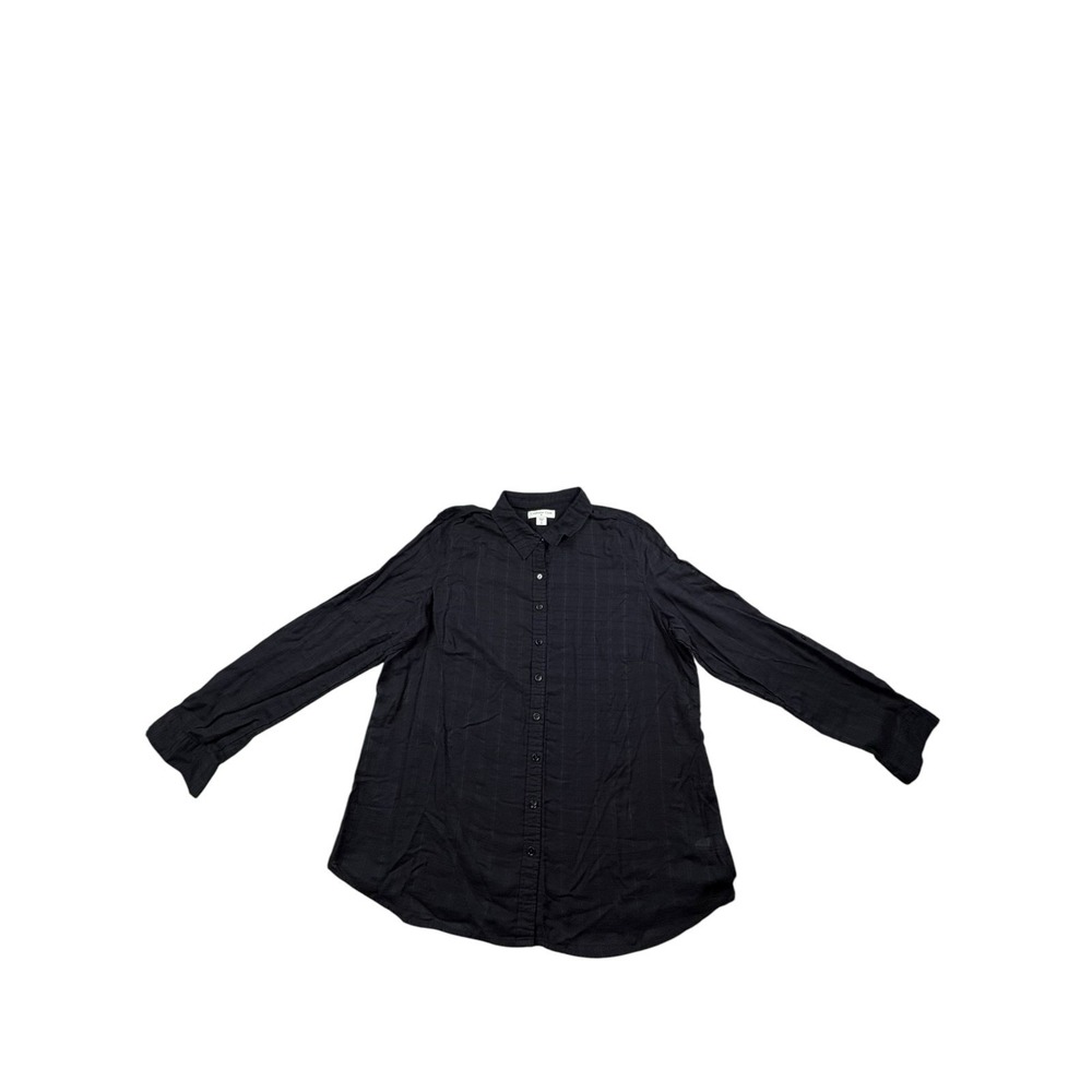 Coldwater Creek Women's Black Button Front Shirt Blouse 1X 18 Cotton